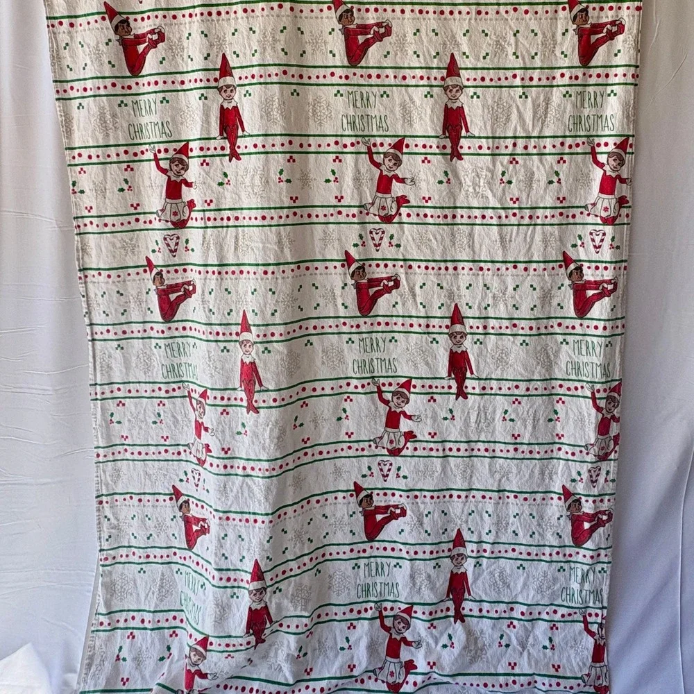 Kids Twin Flat Sheet Elf Christmas Design Red Green Snowflakes Merry Christmas